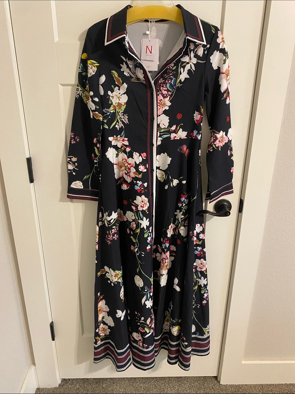 Nancy Yang Navy Floral Maxi Dress with Collar